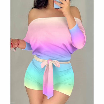 Wine Glass Print Colorblock Off Shoulder One Piece Romper