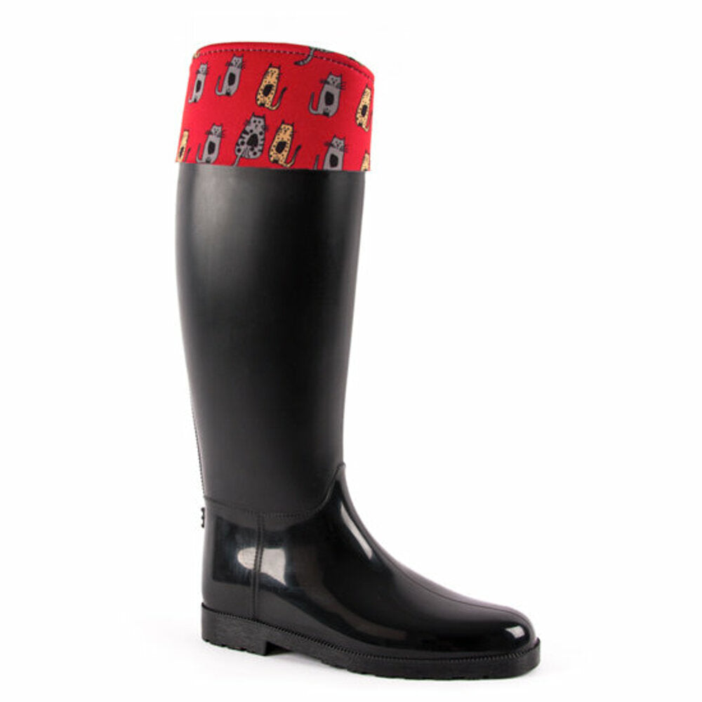 Biggdesign Rain Boots for Women, Cat Line Design, Phthalate-free Black