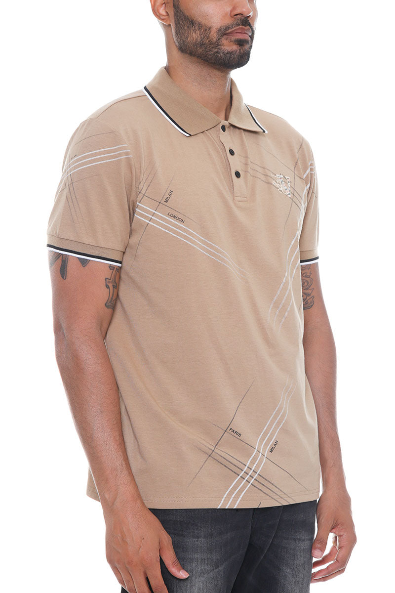 Italian Print Collared Polo Shirt