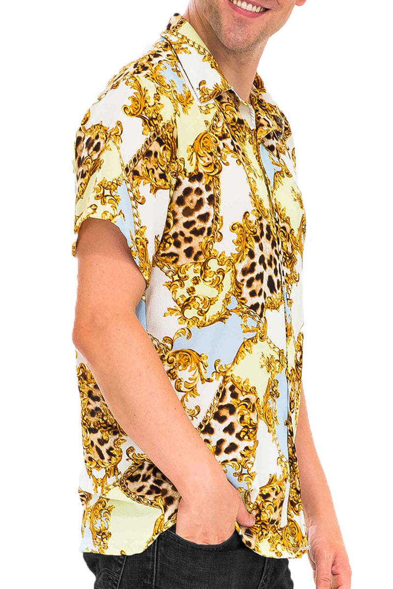 Cheetah Cuban Shirt and Denim Shorts