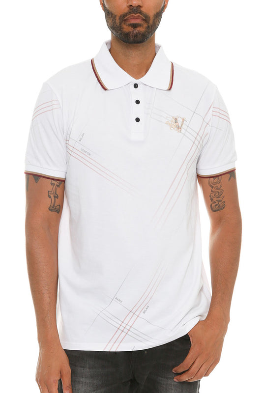 Italian Print Collared Polo Shirt