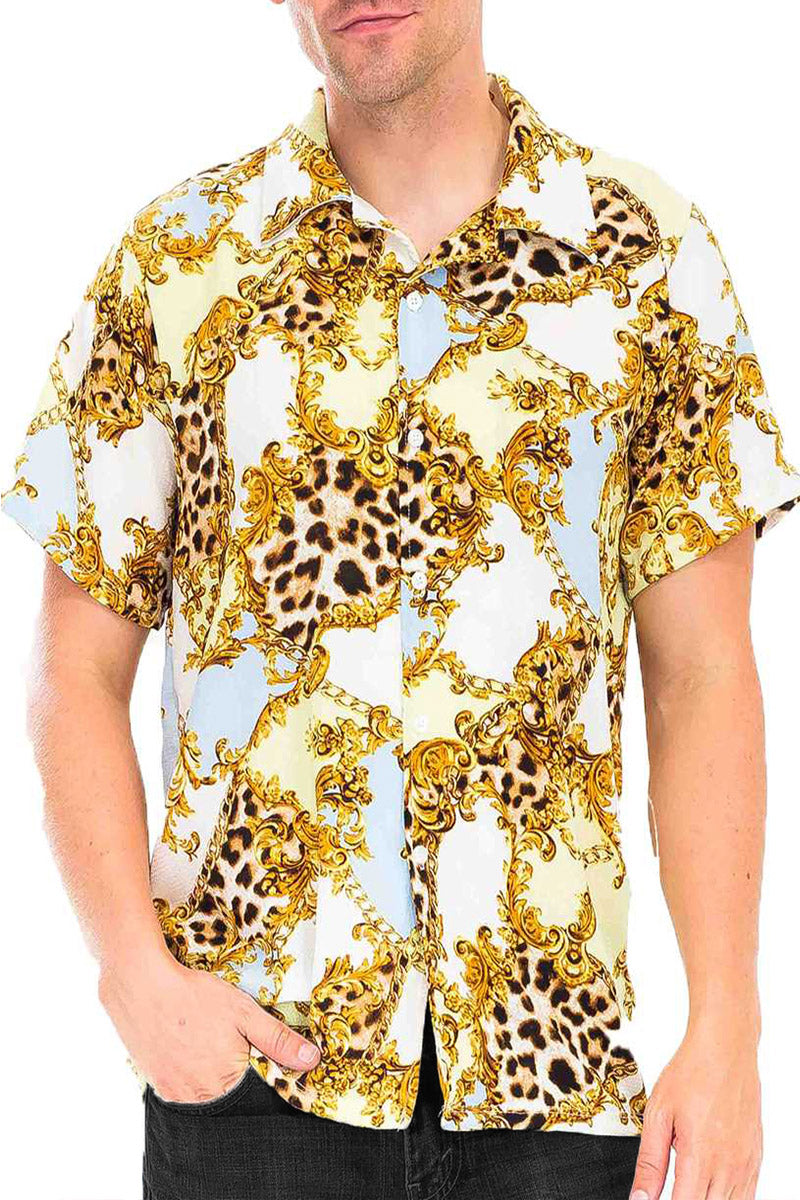 Cheetah Cuban Shirt and Denim Shorts