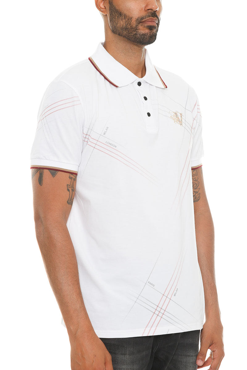 Italian Print Collared Polo Shirt