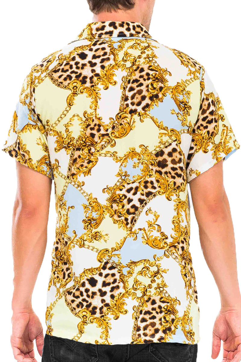 Cheetah Cuban Shirt and Denim Shorts