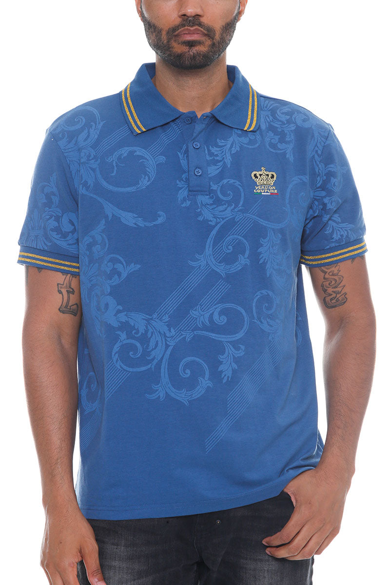 Italian Print Collared Polo Shirt