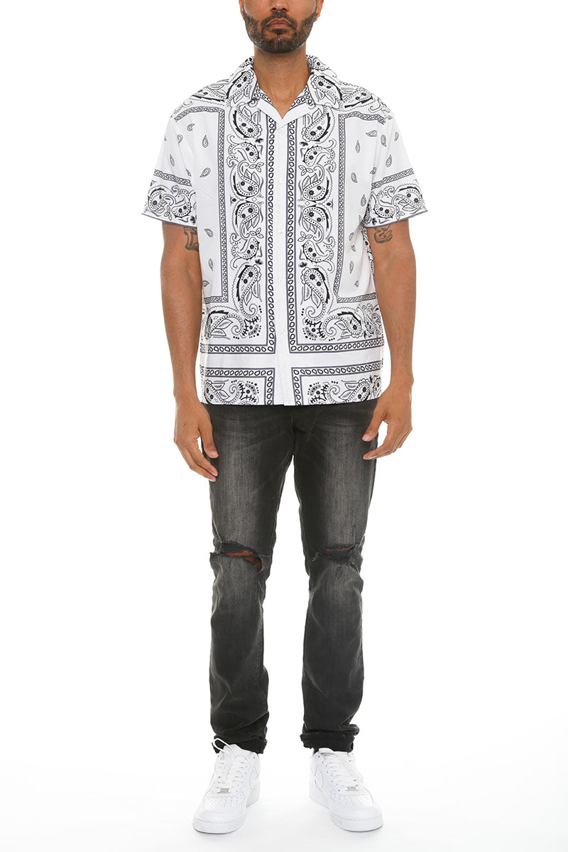 Mens Paisley Print Button Down Shirt