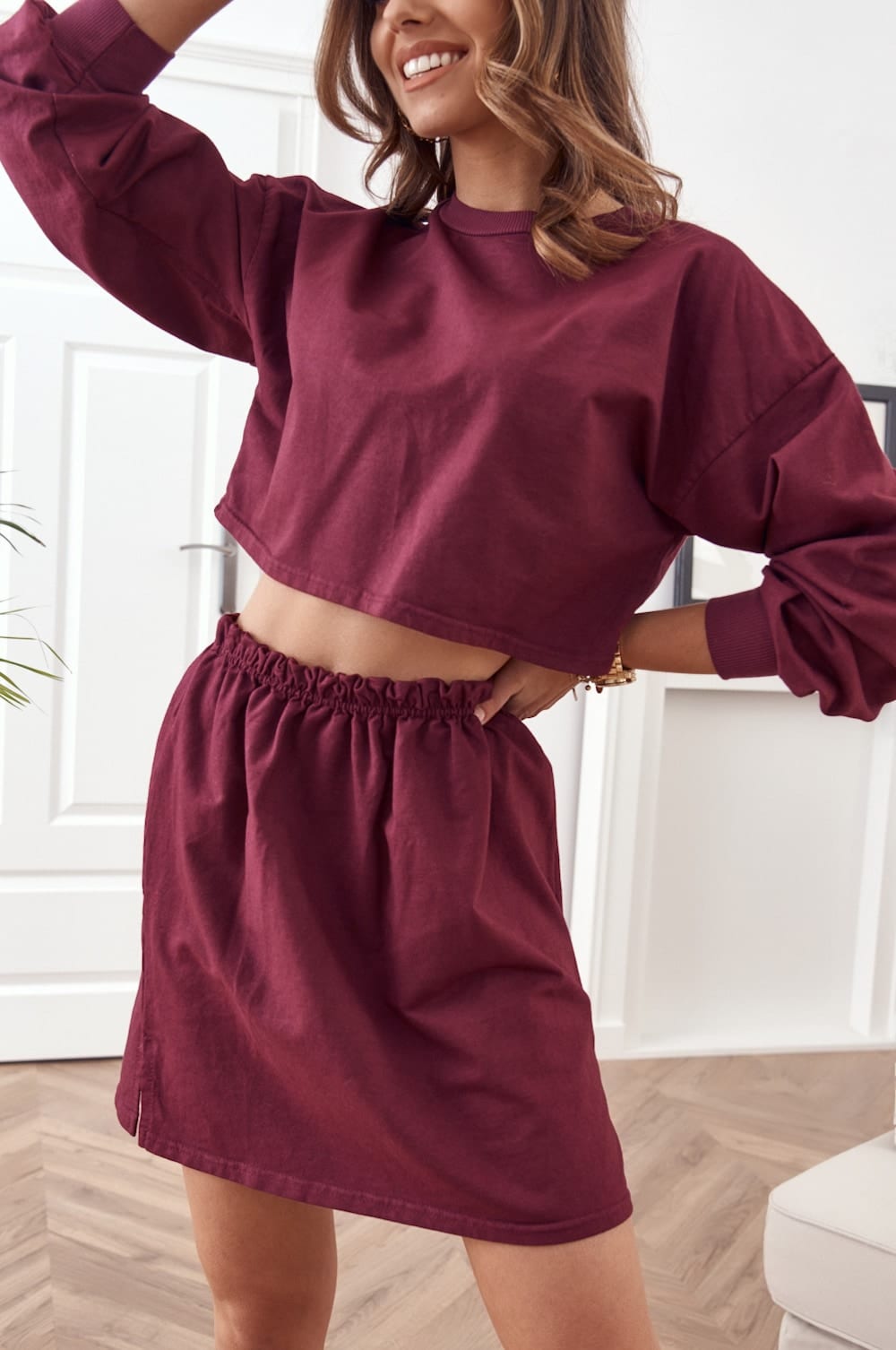 Sweatshirt set with a skirt plum 0523