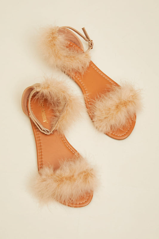 Maribou Feather Flat Sandals