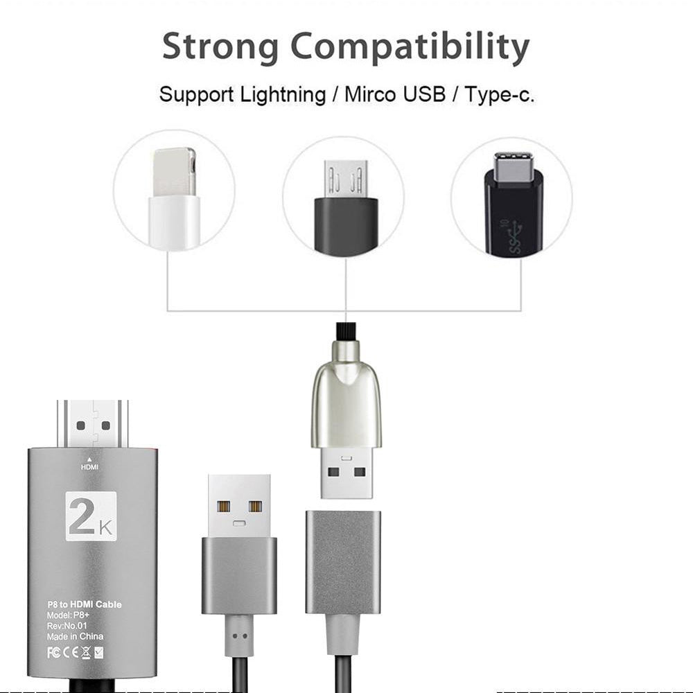 2m USB to HDMI 2K HD Cable Cord for 8-Pin Apple Devices_7