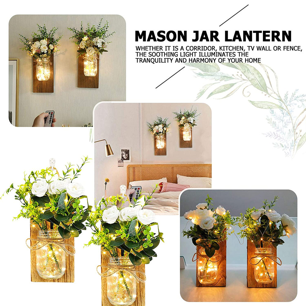 Remote Controlled Rustic Wall Mason Jar Scone Fairy Lights- Battery Powered_8