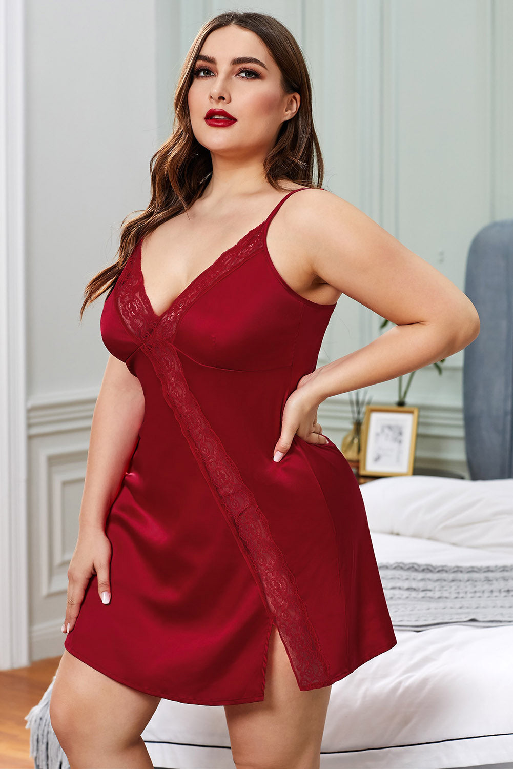 Red Lace Trim Valentine Plus Size Babydoll Dress