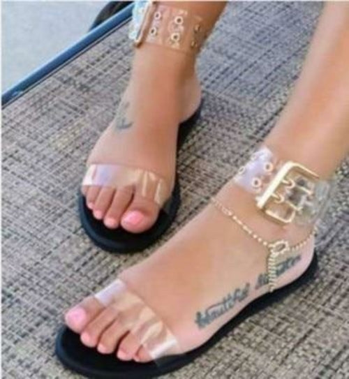 2021 Beach Sandals Women Sandals Transparent Flats Shoes Large Size