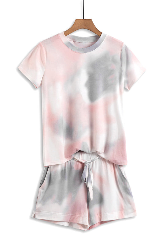 Gray Tie Dye Short Sleeve Tee And Shorts Set