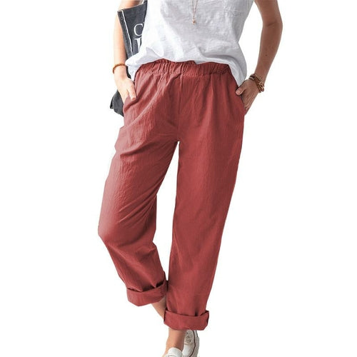 Women Solid Color Drawstring Elastic High Waist Pants