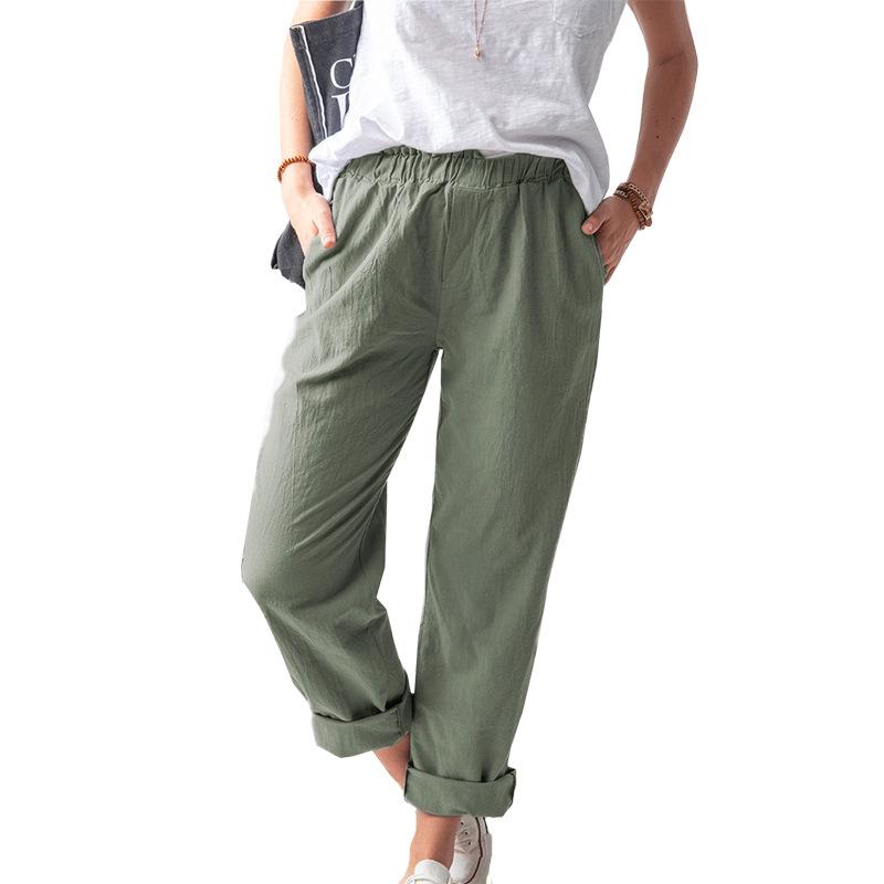 Women Solid Color Drawstring Elastic High Waist Pants