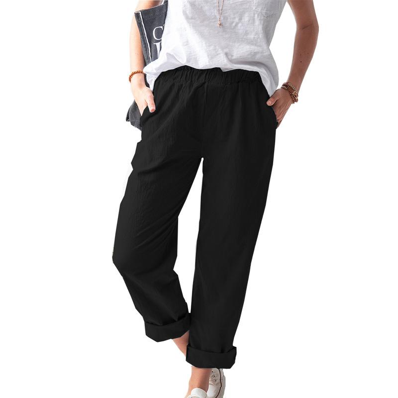 Women Solid Color Drawstring Elastic High Waist Pants