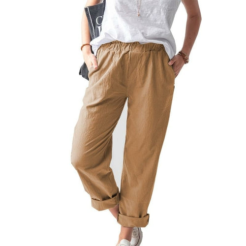 Women Solid Color Drawstring Elastic High Waist Pants