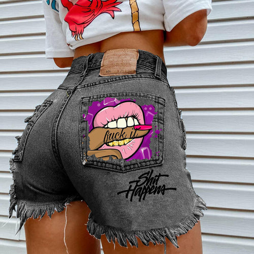 Sexy High Waist 3D Printed Pocket Jeans Y2K Short Pants