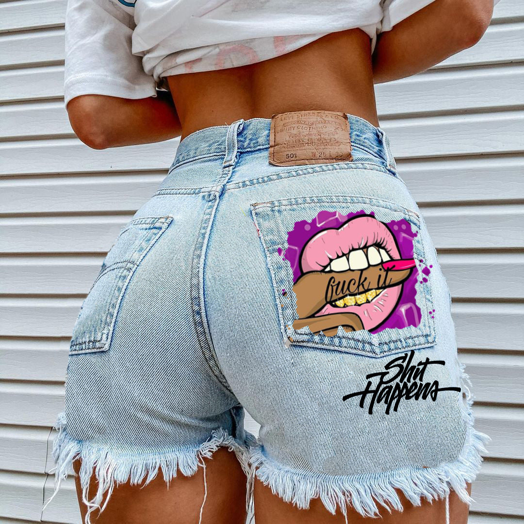 Sexy High Waist 3D Printed Pocket Jeans Y2K Short Pants