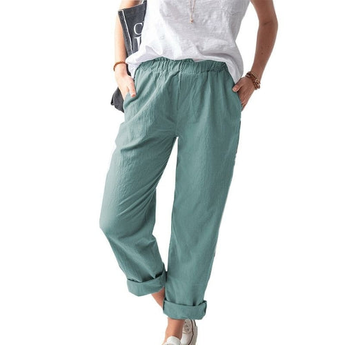 Women Solid Color Drawstring Elastic High Waist Pants