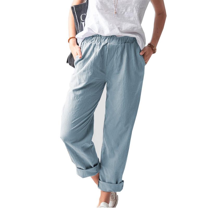 Women Solid Color Drawstring Elastic High Waist Pants