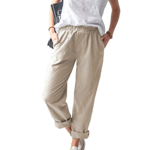 Women Solid Color Drawstring Elastic High Waist Pants