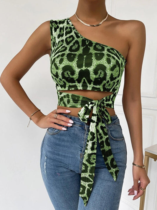 One Shoulder Tops Sleeveless Bandage Shirt Blouse