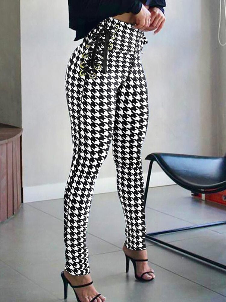 Camouflage Print Long Trouser High Waist Side Eyelet Tie Leggings