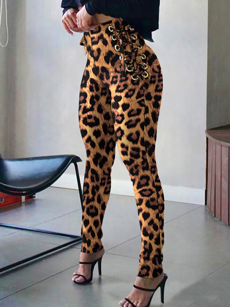 Camouflage Print Long Trouser High Waist Side Eyelet Tie Leggings