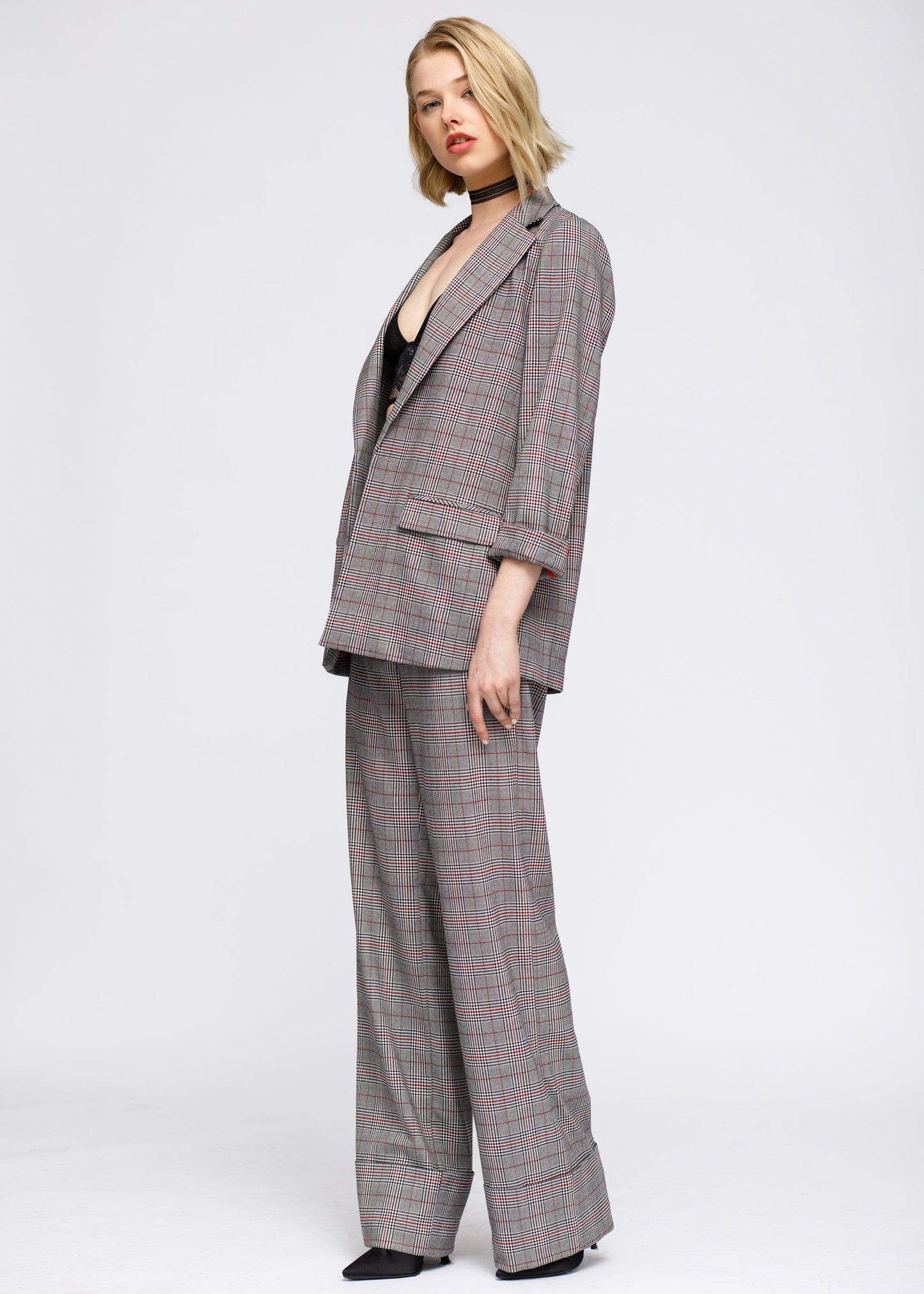 Women's Multi Glen Plaid Blazer In Grey Plaid