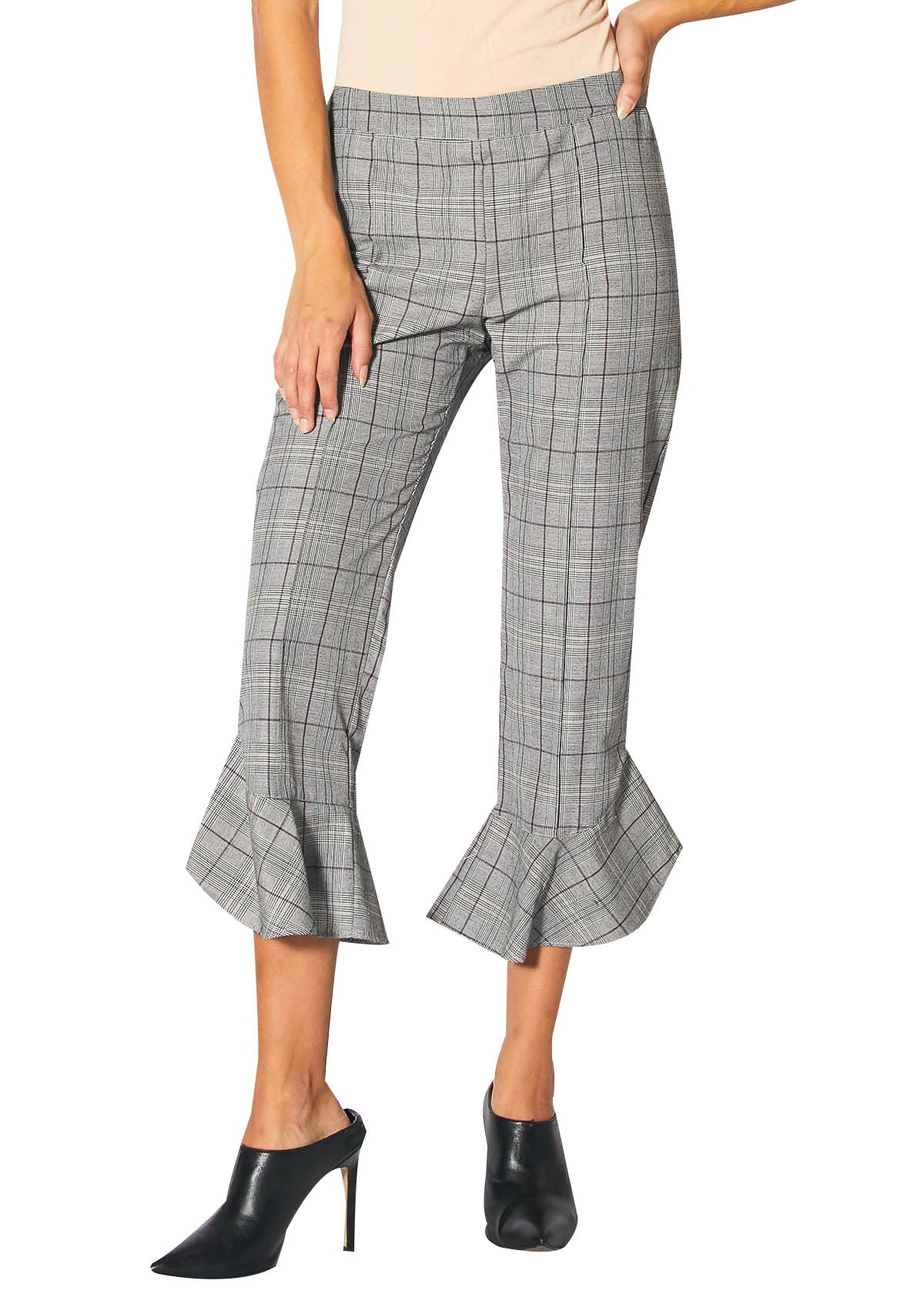 Women's Ruffle Flare Pants In Grey