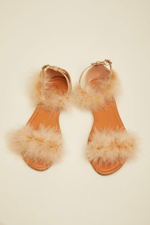 Maribou Feather Flat Sandals