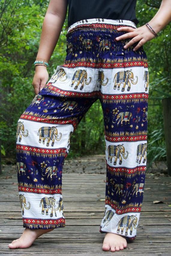 Blue ELEPHANT Pants Women Boho Pants Hippie Pants Yoga