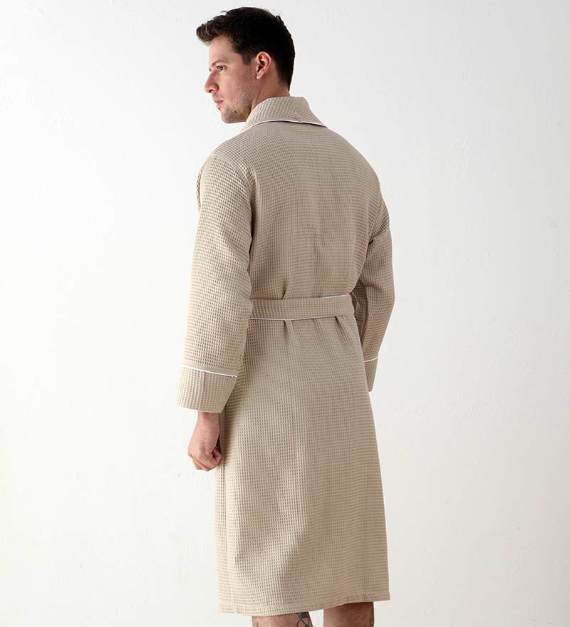 Men's Beige Luxury Long Waffle Bathrobe