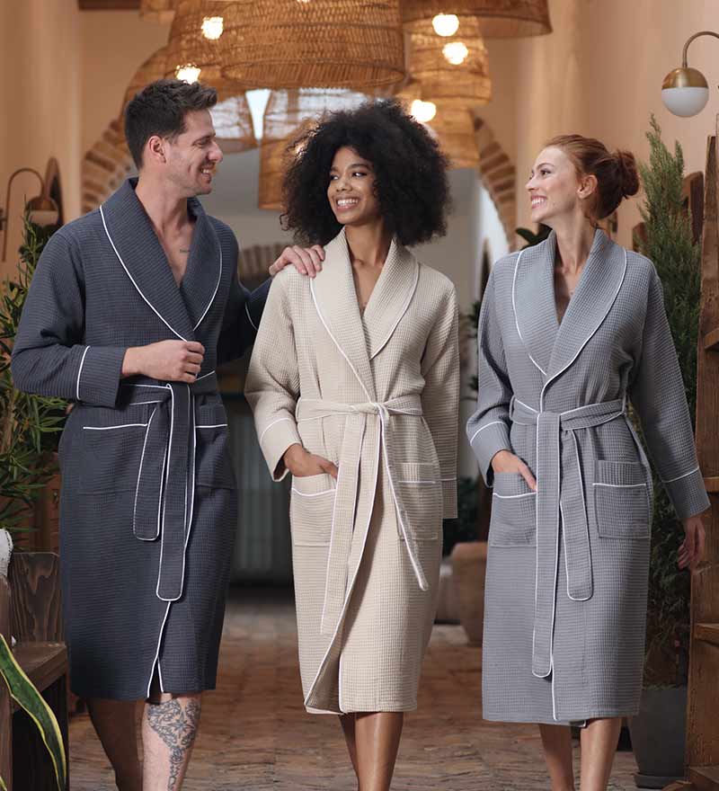 Women's Beige Luxury Long Waffle Bathrobe