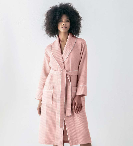 Women's Pink Luxury Long Waffle Bathrobe