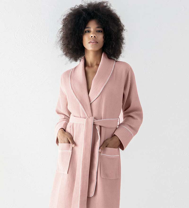 Women's Pink Luxury Long Waffle Bathrobe