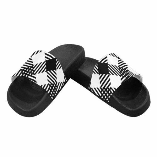 Uniquely You Womens Slides / Flip-Flop Sandals - Black And White Plaid